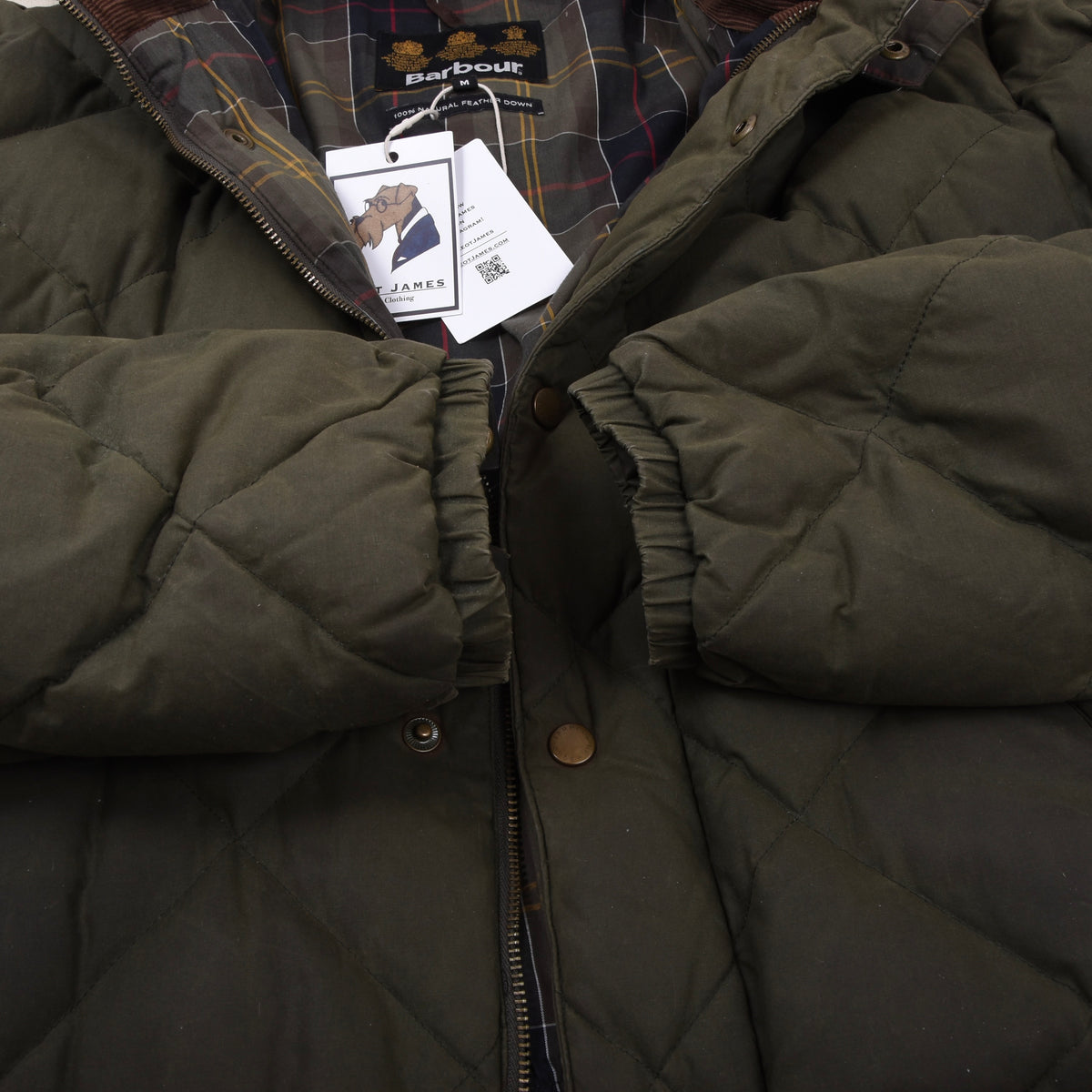 Barbour Waxed Baumwolle Daunen Pufferjacke (Explorer) Gr. M - Green