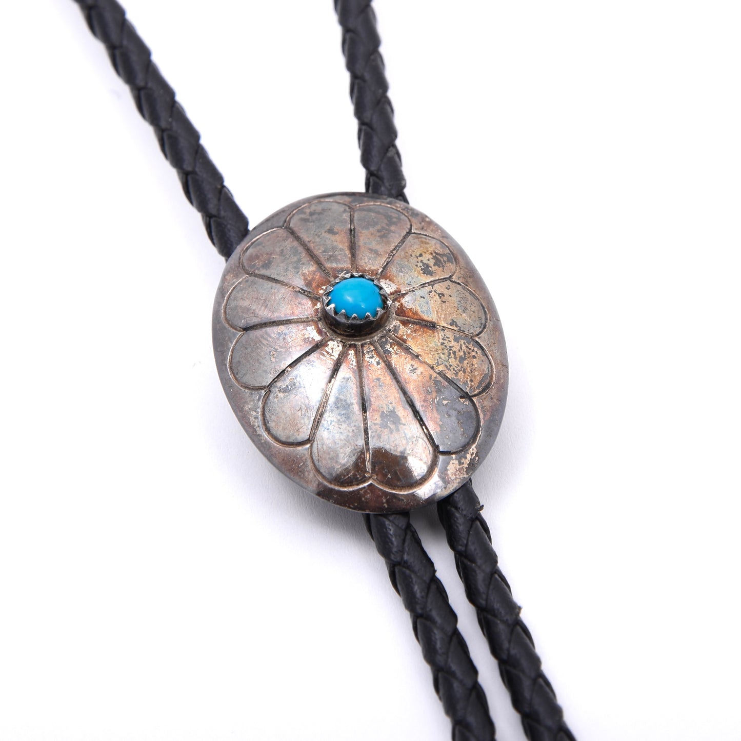 Vintage Nel J Southwestern Sterling Silver & Turquoise Bolo Tie