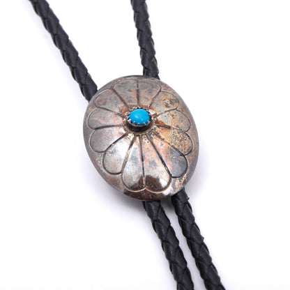 Vintage Nel J Southwestern Sterling Silver & Turquoise Bolo Tie