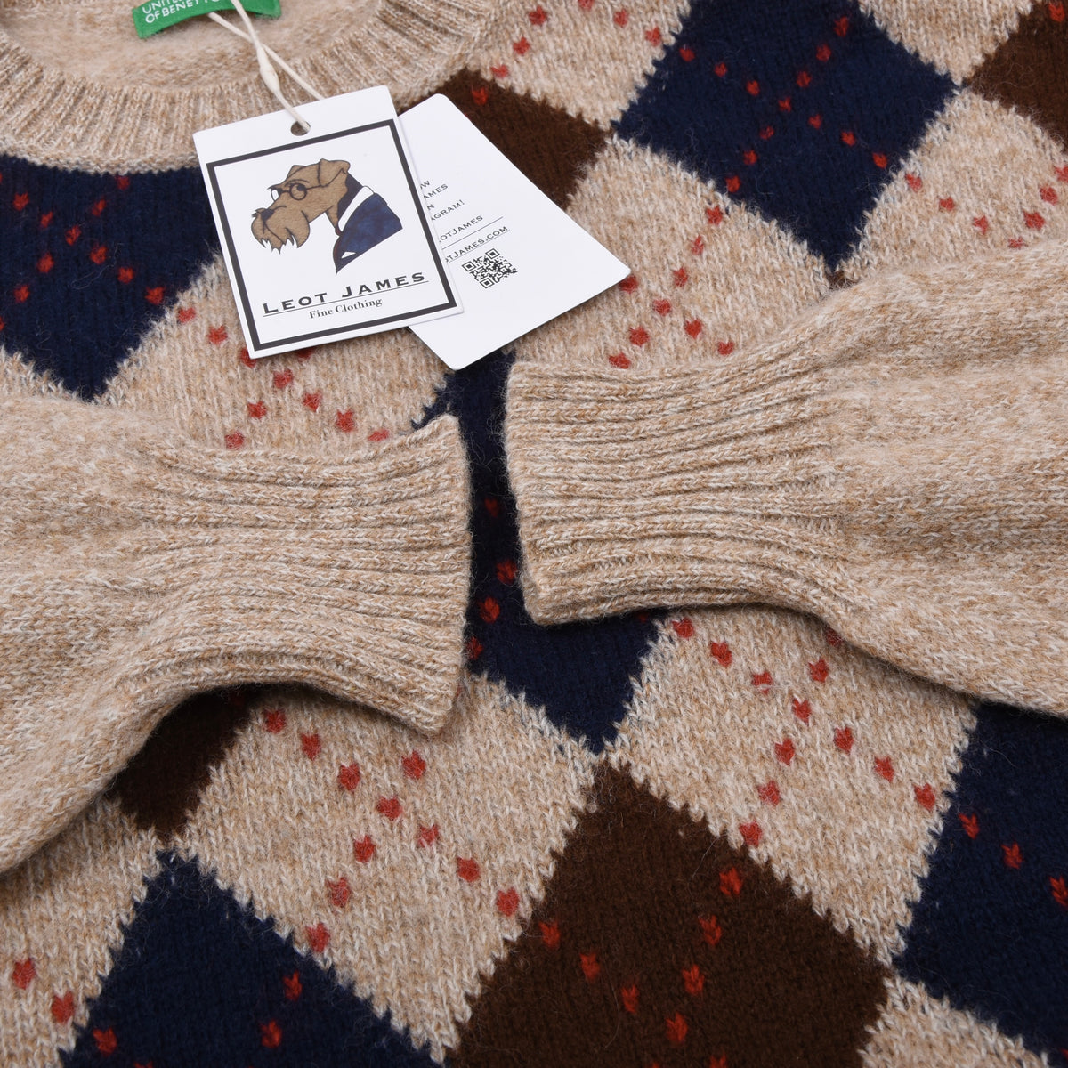 Benetton Wolle Pullover Brust 61 cm - Rautenmuster
