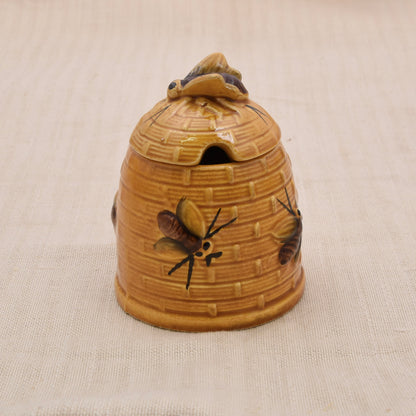 Vintage Keramik-Honigtopf in Bienenkorbform mit Bienen-Deckel