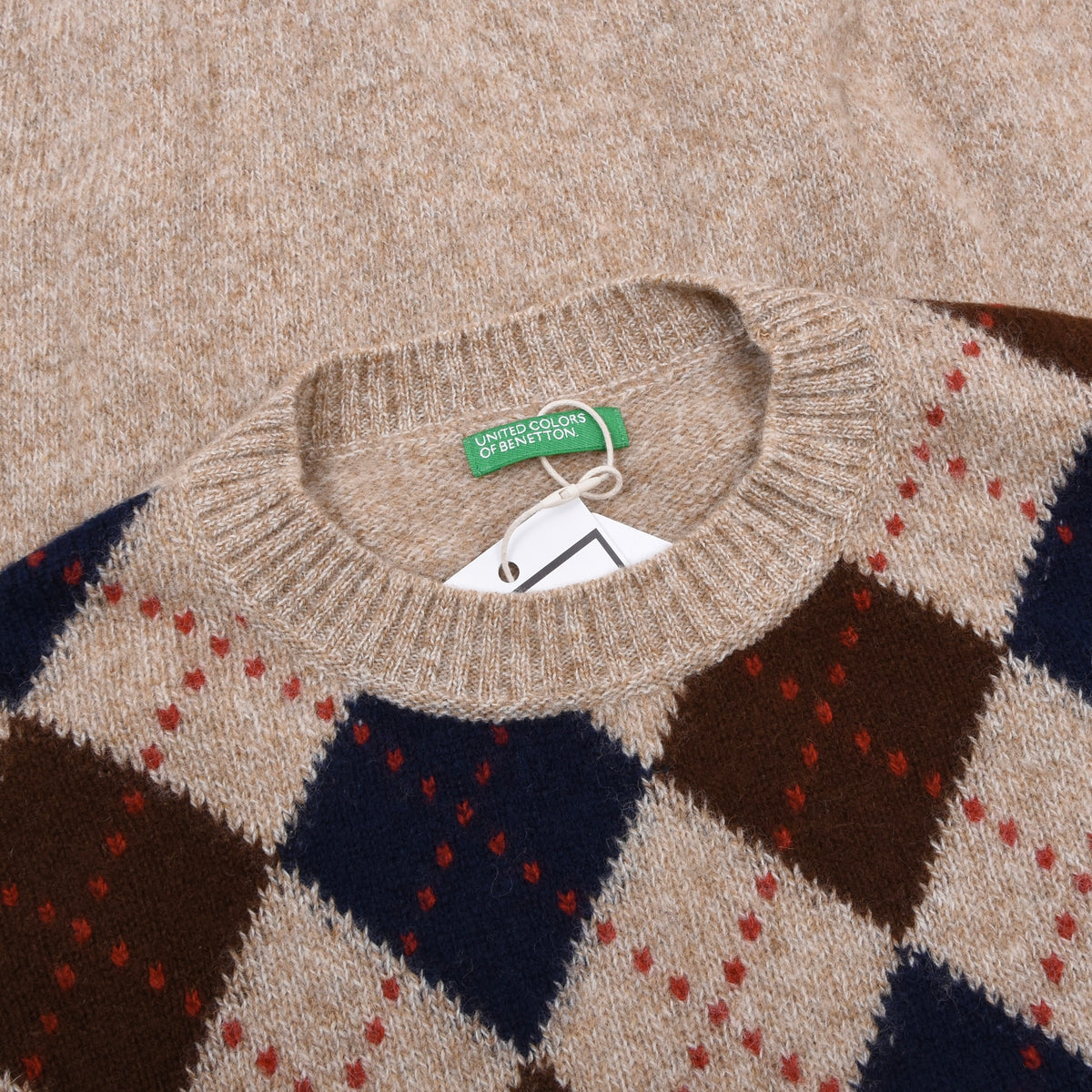 Benetton Wolle Pullover Brust 61 cm - Rautenmuster