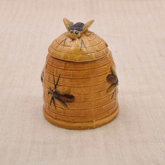 Vintage Keramik-Honigtopf in Bienenkorbform mit Bienen-Deckel