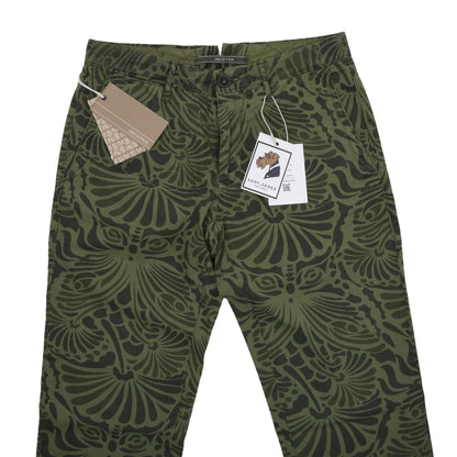 NWT Incotex Cotton Pants Size 30 ca. 38.5cm - Green Floral Print