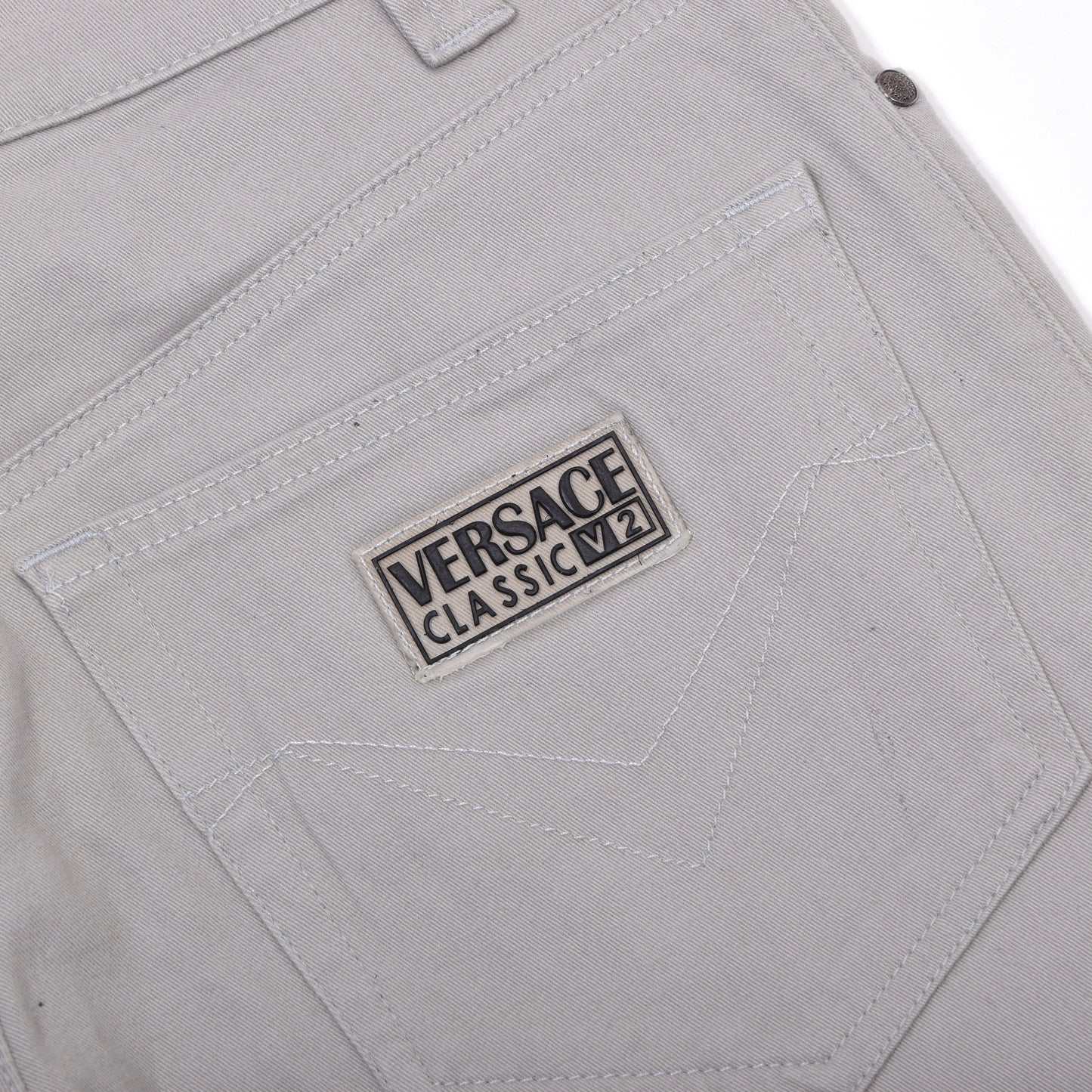 Vintage V2 Versace 5 Pocket Hose Größe W32 ca. 38cm Made in Italy - Grau-Beige