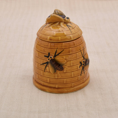 Vintage Keramik-Honigtopf in Bienenkorbform mit Bienen-Deckel