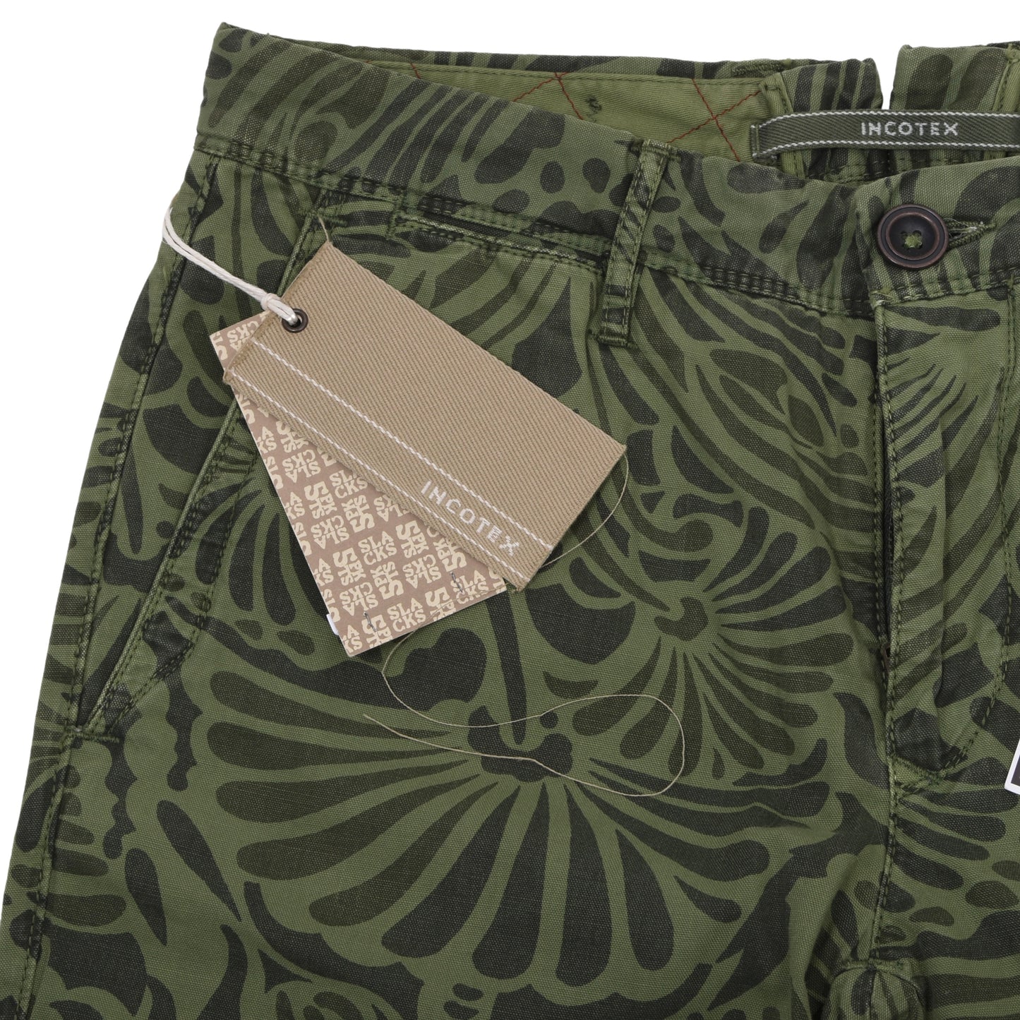 NWT Incotex Cotton Pants Size 30 ca. 38.5cm - Green Floral Print