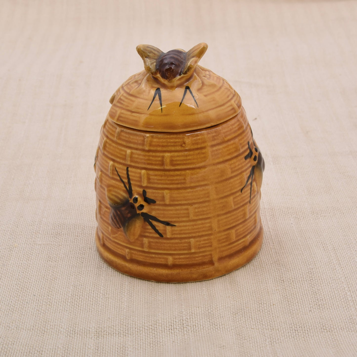 Vintage Keramik-Honigtopf in Bienenkorbform mit Bienen-Deckel