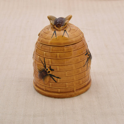 Vintage Keramik-Honigtopf in Bienenkorbform mit Bienen-Deckel