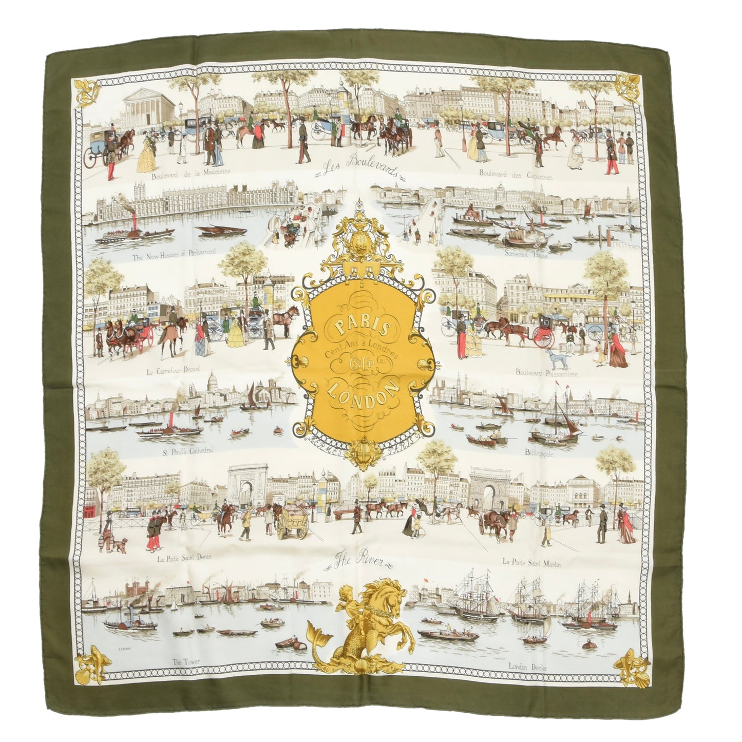 Hermès Paris London-Paris 1850 Philippe Ledoux Silk Scarf