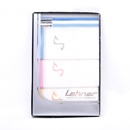 NOS Lehner Switzerland Taschentuch/Einstecktuch Set mit 3 Stück - Monogramm S