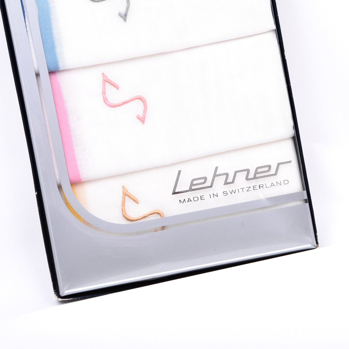 NOS Lehner Switzerland Taschentuch/Einstecktuch Set mit 3 Stück - Monogramm S