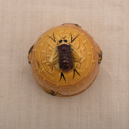 Vintage Keramik-Honigtopf in Bienenkorbform mit Bienen-Deckel