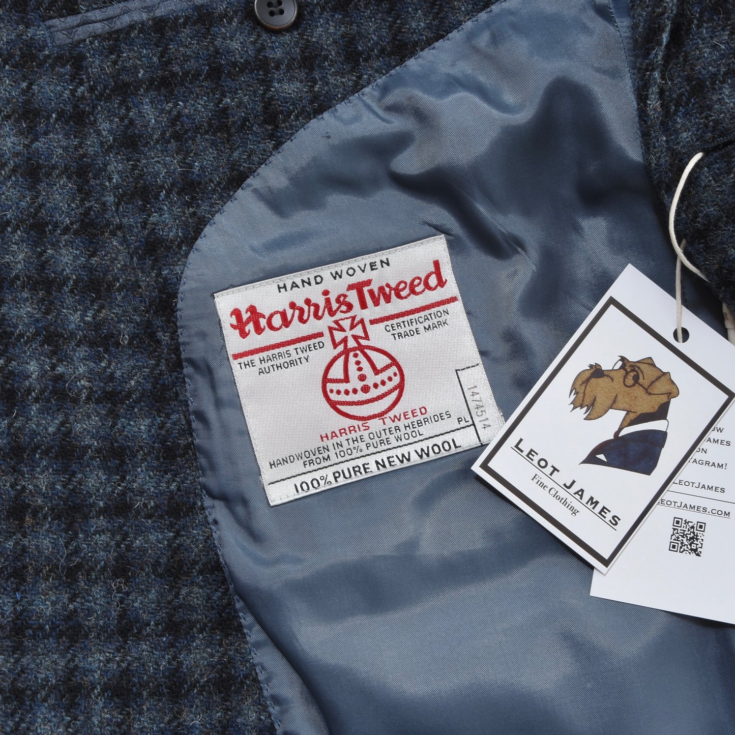 Barutti Harris Tweed Jacket Size 27/S44 ca. 58.5cm - Blue Plaid