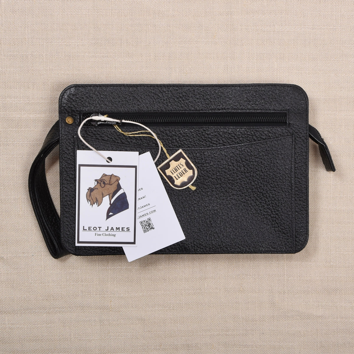 NOS Scotch Grain Leder Reiseetui/Pouch ca. 23.3cm - Schwarz