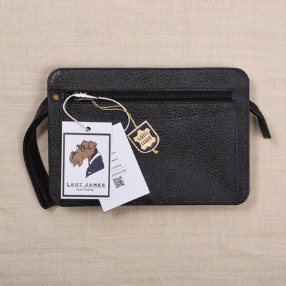 NOS Scotch Grain Leder Reiseetui/Pouch ca. 23.3cm - Schwarz