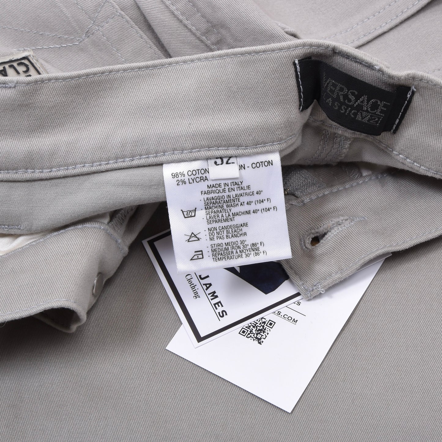 Vintage V2 Versace 5 Pocket Hose Größe W32 ca. 38cm Made in Italy - Grau-Beige