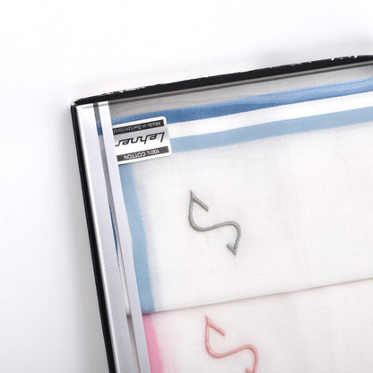 NOS Lehner Switzerland Taschentuch/Einstecktuch Set mit 3 Stück - Monogramm S