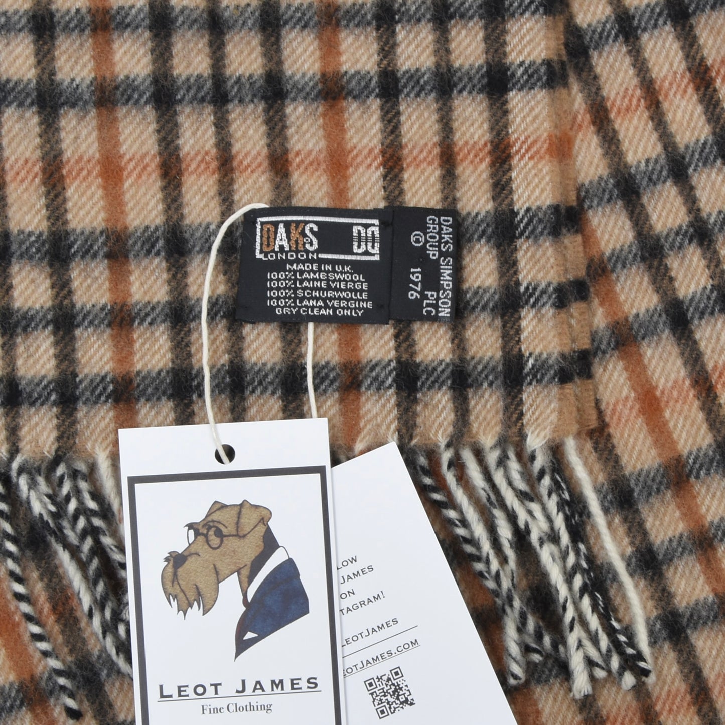 Vintage DAKS London Vintage 100% Wool Scarf ca. 142cm - House Check