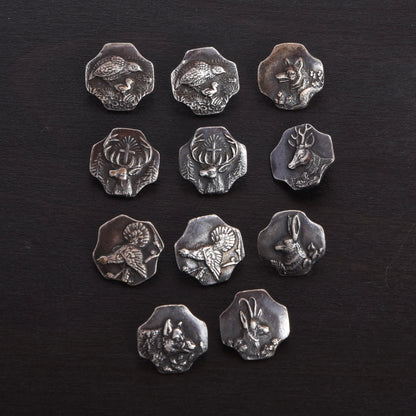 11x .800 Silver Trachten Buttons ca. 26.22g - Hunting Motif