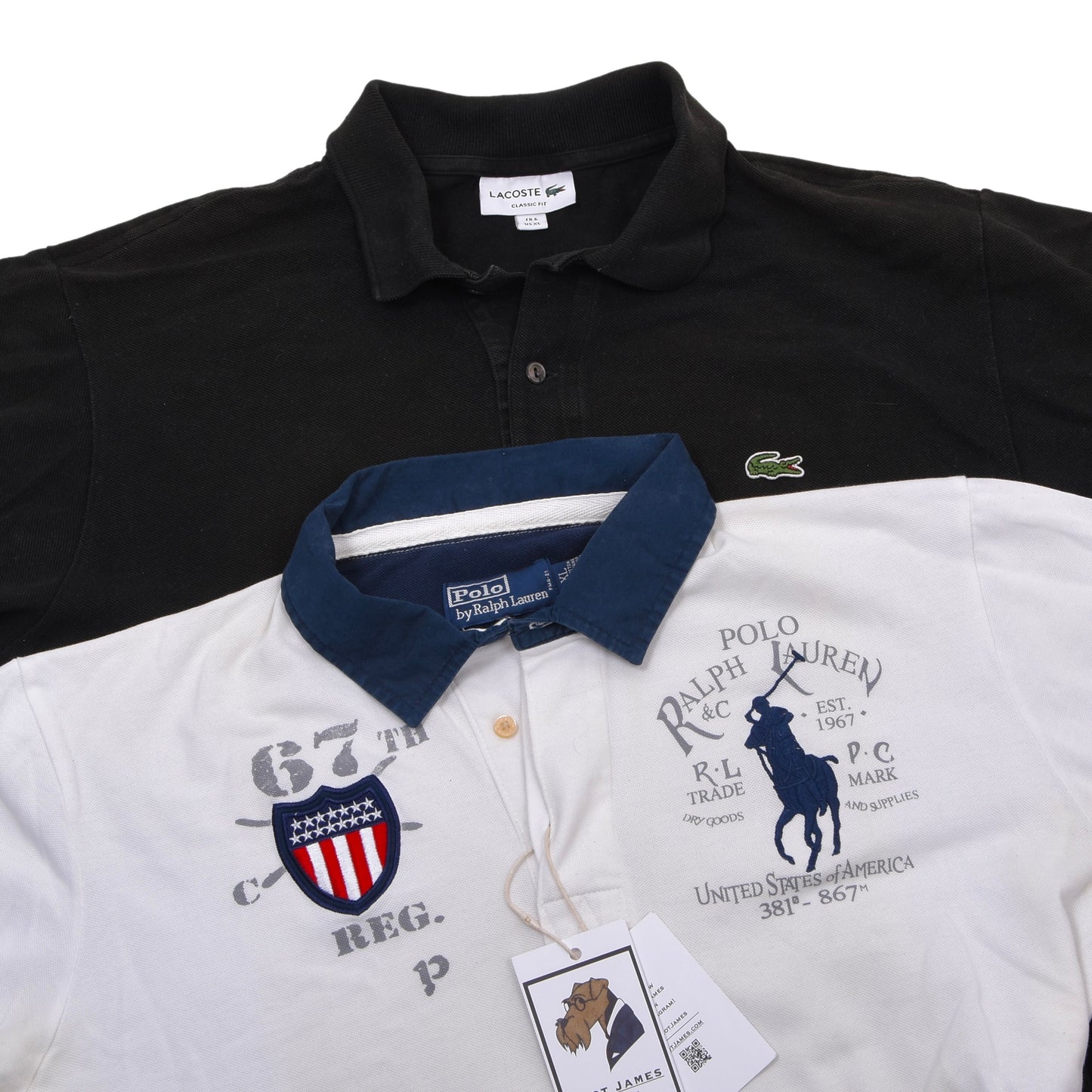 Polo Ralph Lauren & Lacoste 2x Polo Shirts Size XL ca. 56.5cm - Black & White