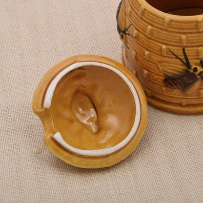 Vintage Keramik-Honigtopf in Bienenkorbform mit Bienen-Deckel
