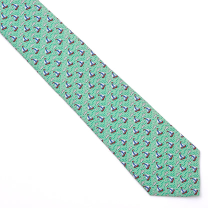 Brooks Brothers 346 Silk Tie Made in USA - Green Sailboats