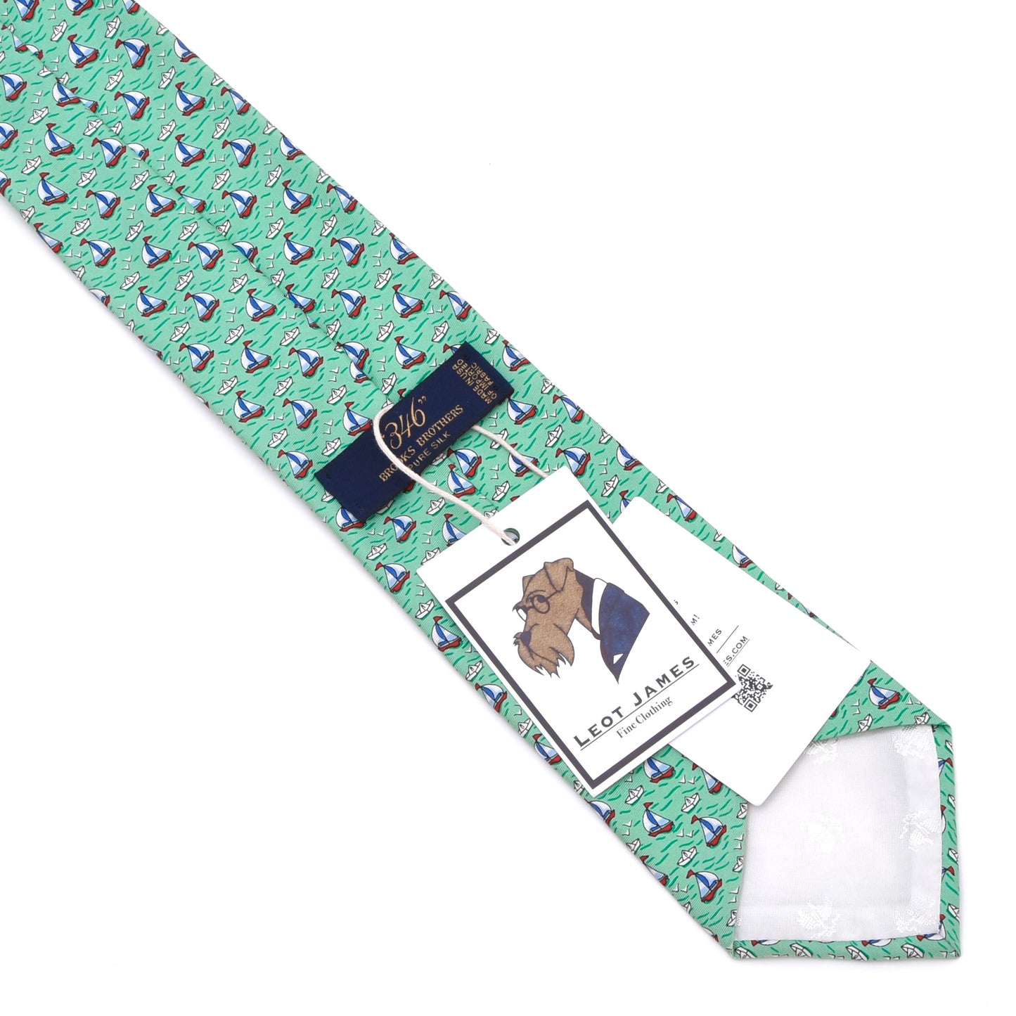 Brooks Brothers 346 Silk Tie Made in USA - Green Sailboats