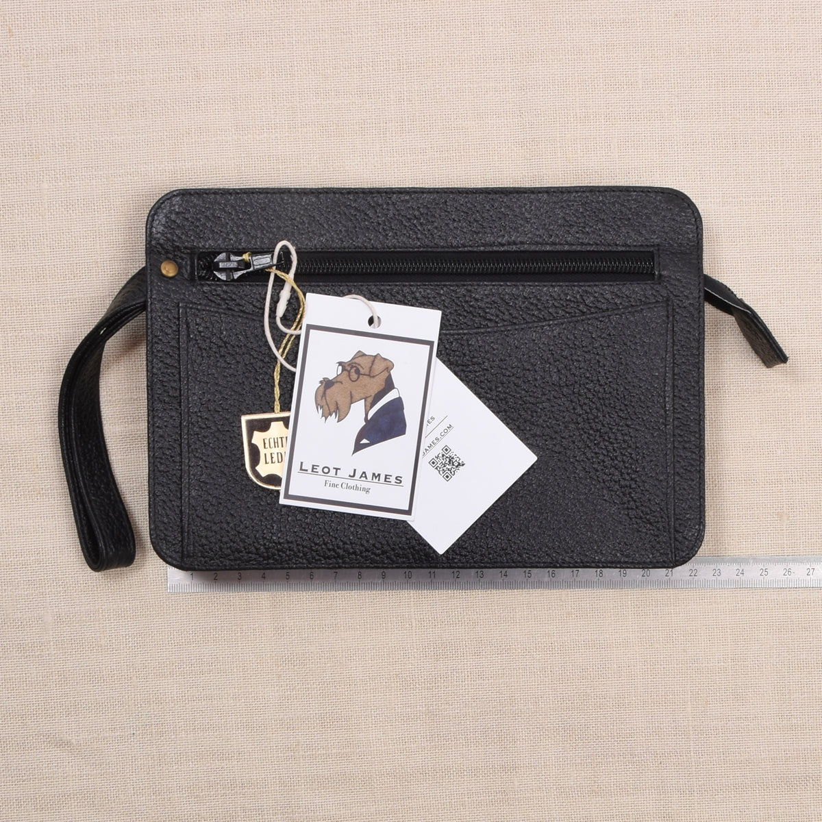 NOS Scotch Grain Leder Reiseetui/Pouch ca. 23.3cm - Schwarz