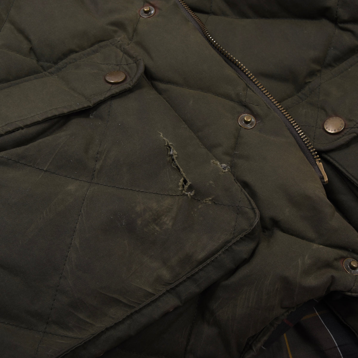 Barbour Waxed Baumwolle Daunen Pufferjacke (Explorer) Gr. M - Green