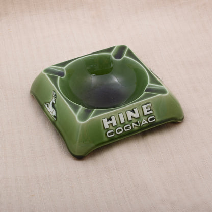 Vintage Hine Cognac Made in France Keramik-Aschenbecher – Grüner Werbeaschenbecher