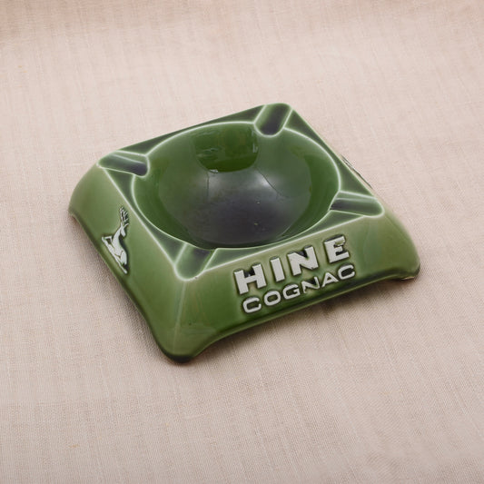 Vintage Hine Cognac Made in France Keramik-Aschenbecher – Grüner Werbeaschenbecher