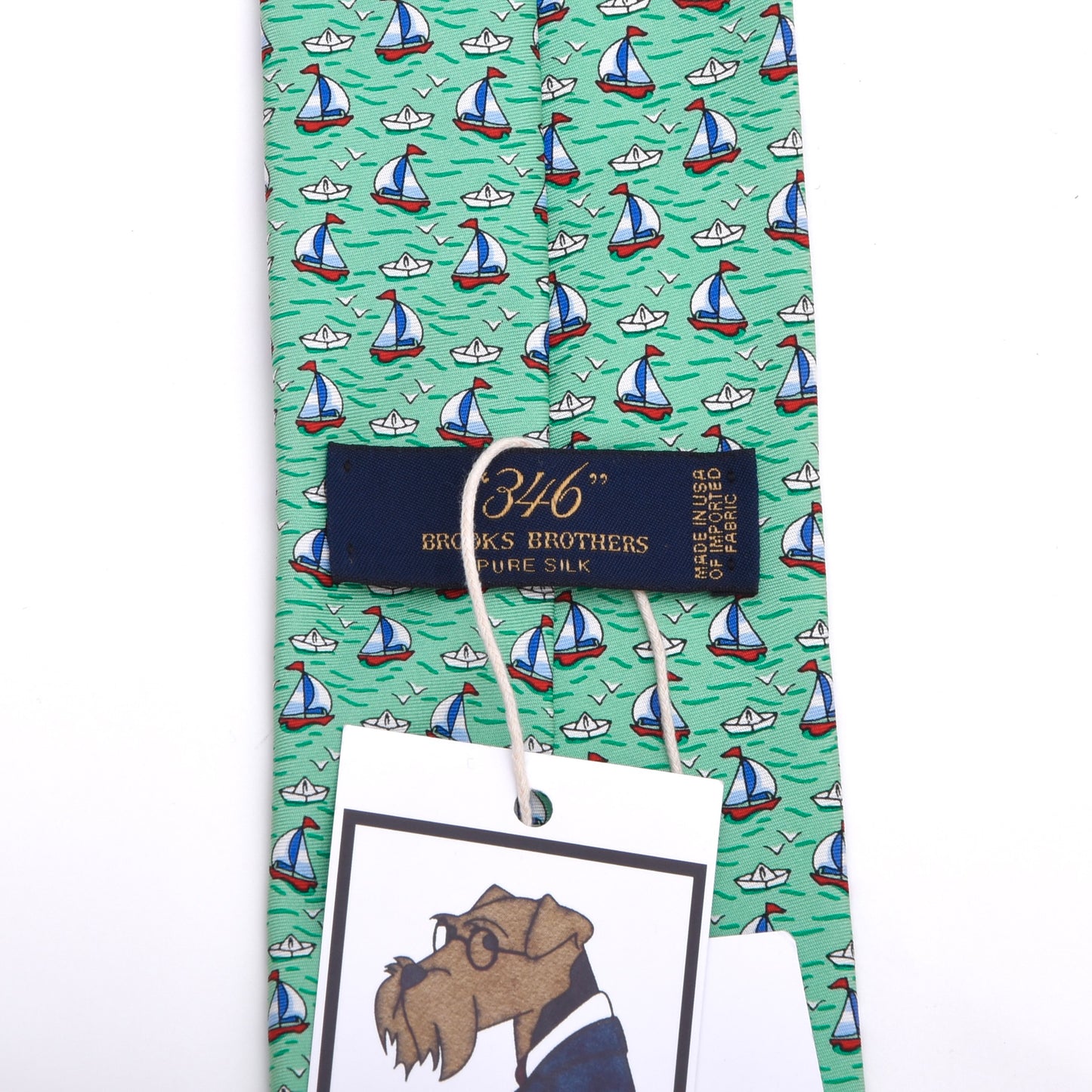 Brooks Brothers 346 Silk Tie Made in USA - Green Sailboats