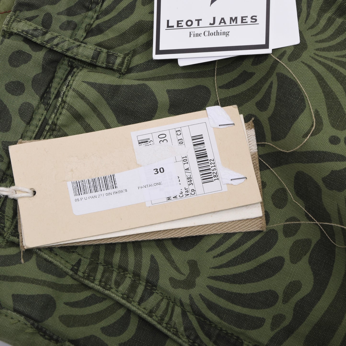 NWT Incotex Cotton Pants Size 30 ca. 38.5cm - Green Floral Print