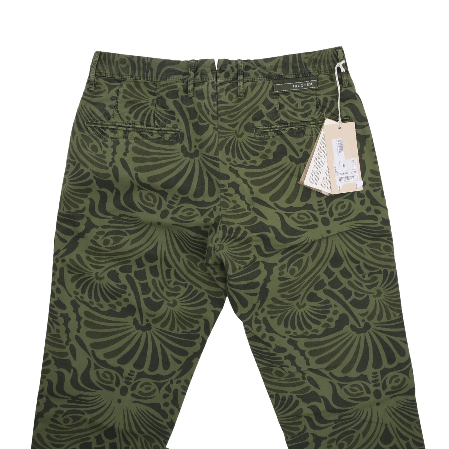 NWT Incotex Cotton Pants Size 30 ca. 38.5cm - Green Floral Print