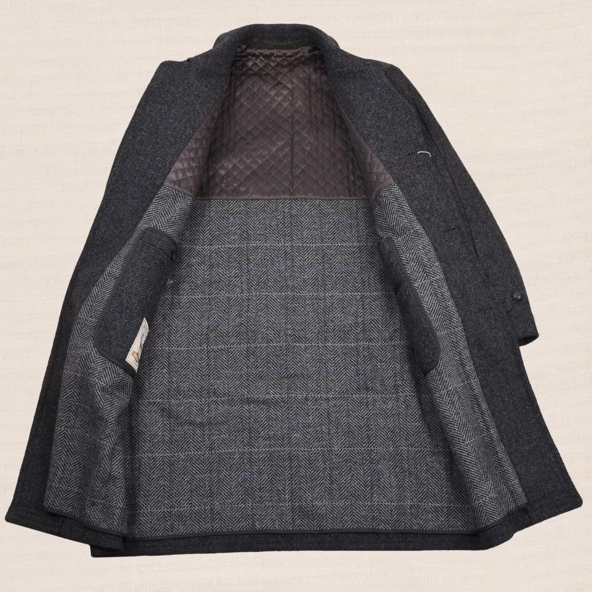Vintage Steinbock Gold 100% Wool Tweed Overcoat Size 48 - Grey