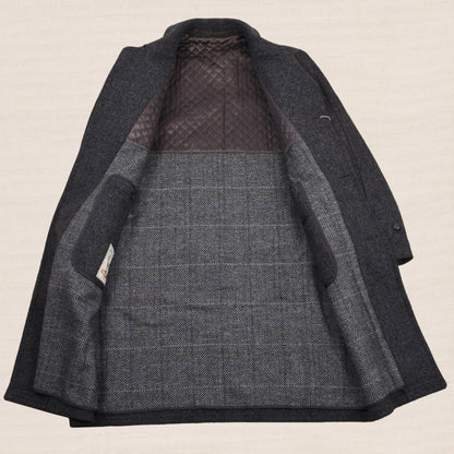 Vintage Steinbock Gold 100% Wool Tweed Overcoat Size 48 - Grey