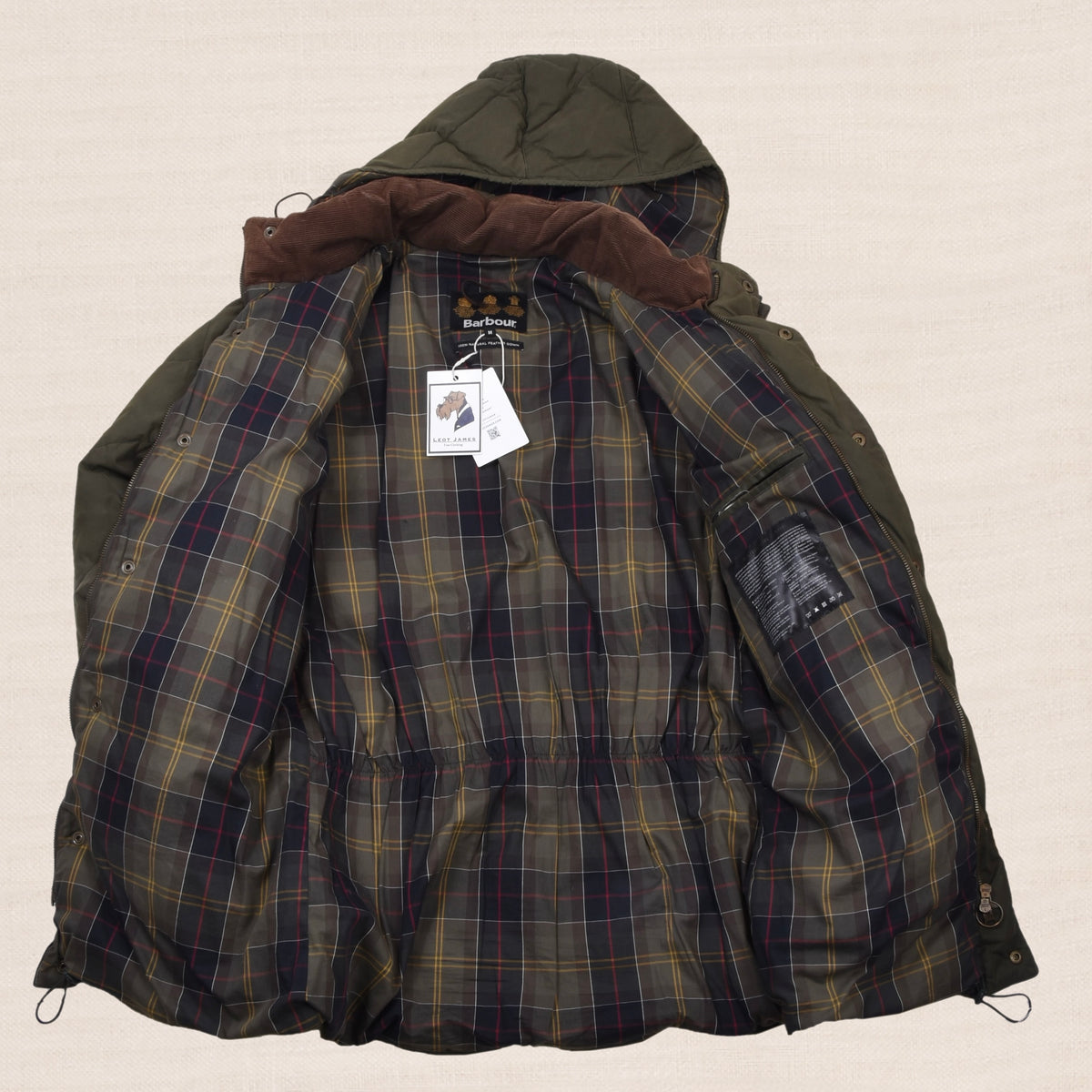 Barbour Waxed Baumwolle Daunen Pufferjacke (Explorer) Gr. M - Green