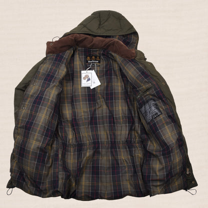 Barbour Waxed Baumwolle Daunen Pufferjacke (Explorer) Gr. M - Green