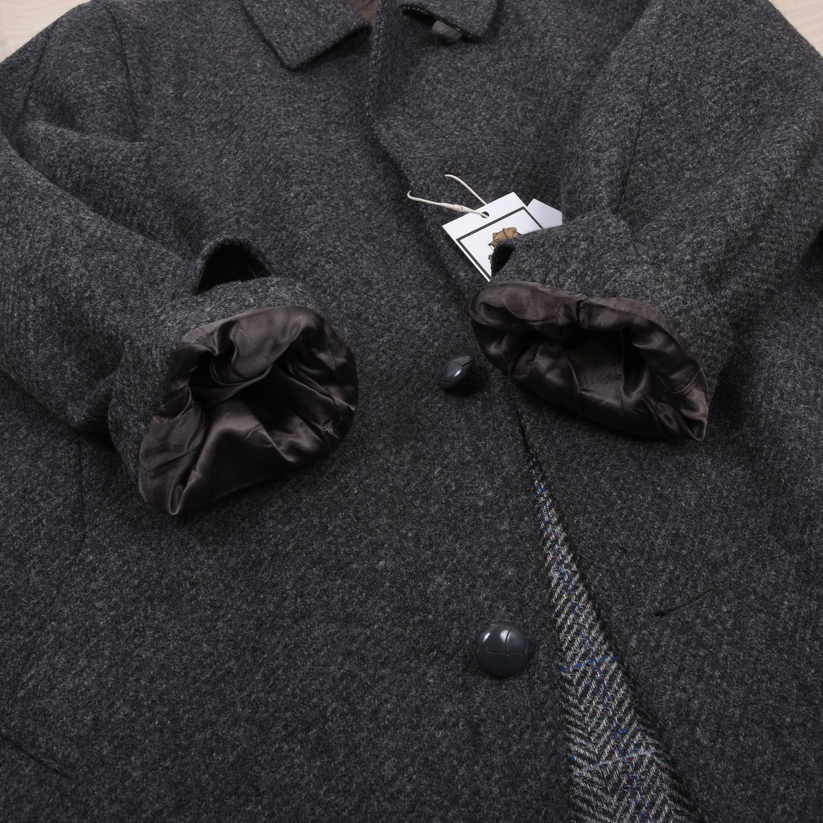 Vintage Steinbock Gold 100% Wool Tweed Overcoat Size 48 - Grey