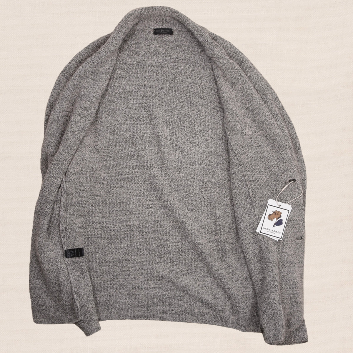 Phil Petter Baumwolle-Leinen Stricksakko Gr. L Made in Austria - Grau Melange