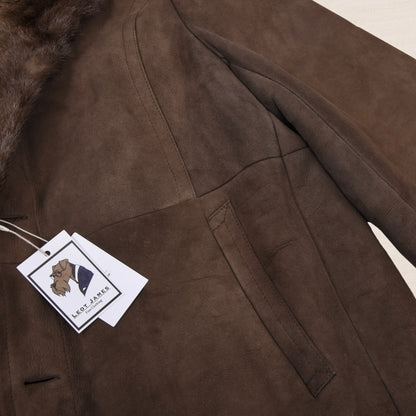 Vintage Full Length Shearling Coat with Fur Collar  - Brown