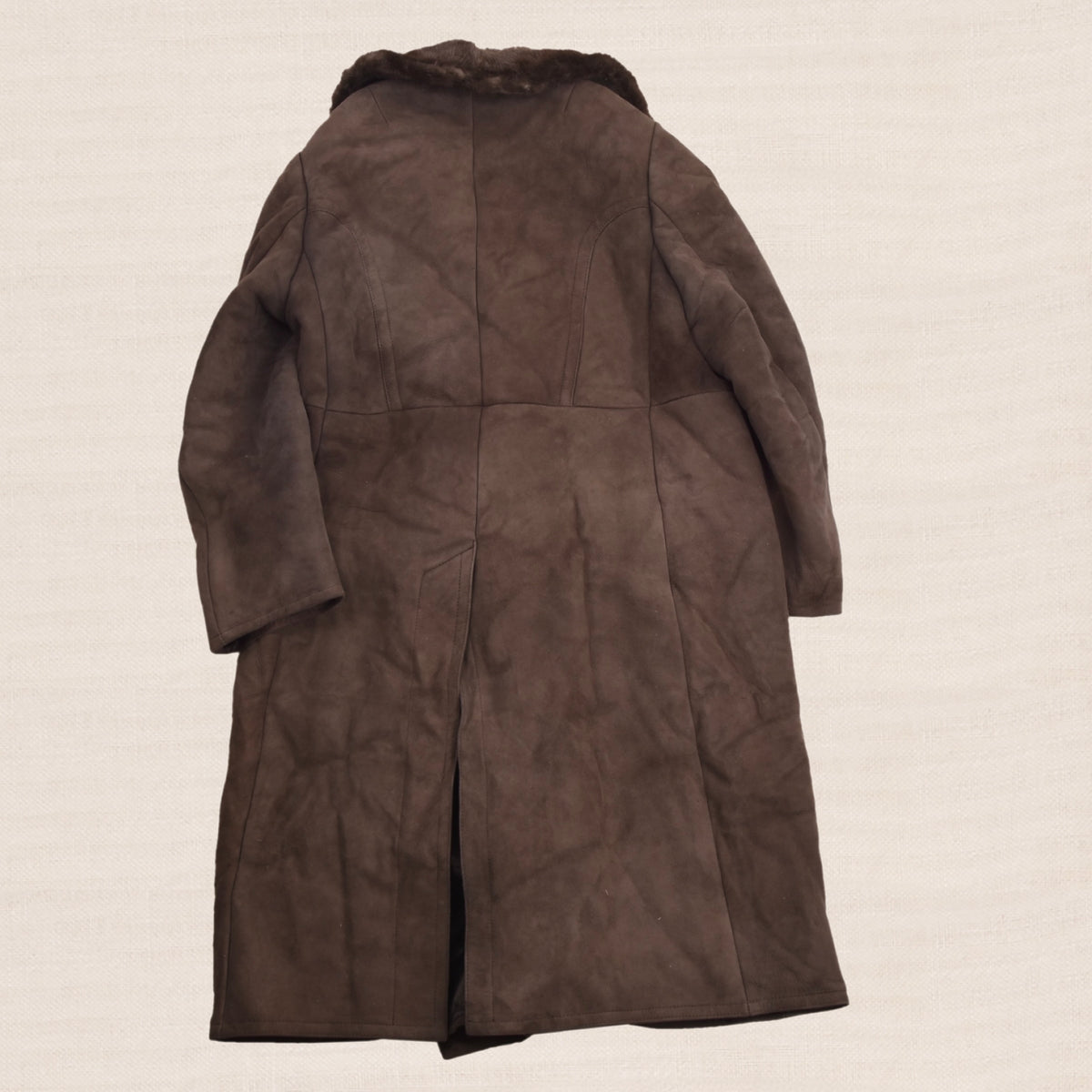 Vintage Full Length Shearling Coat with Fur Collar  - Brown