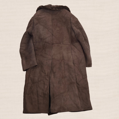 Vintage Full Length Shearling Coat with Fur Collar  - Brown