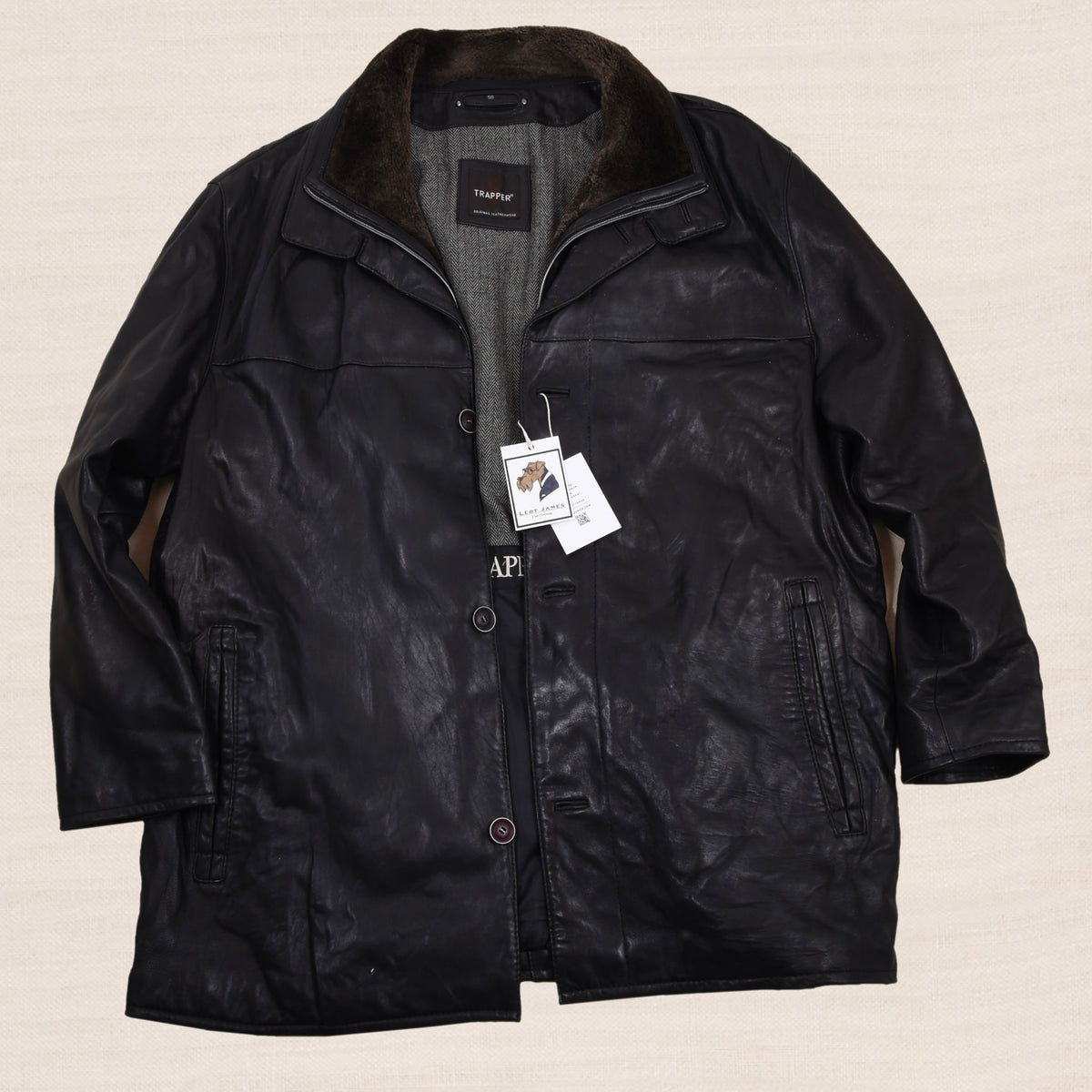 Trapper Lamb Nappa Leather Jacket Size 58 - Black