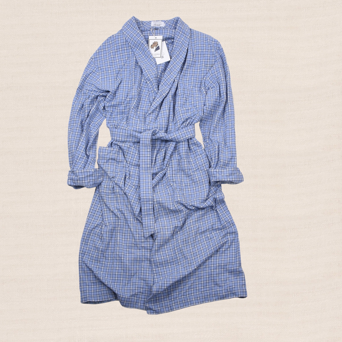 Novila Baumwolle Flannel Morgenmantel Gr. 50 Made in Germany - Blau Plaid