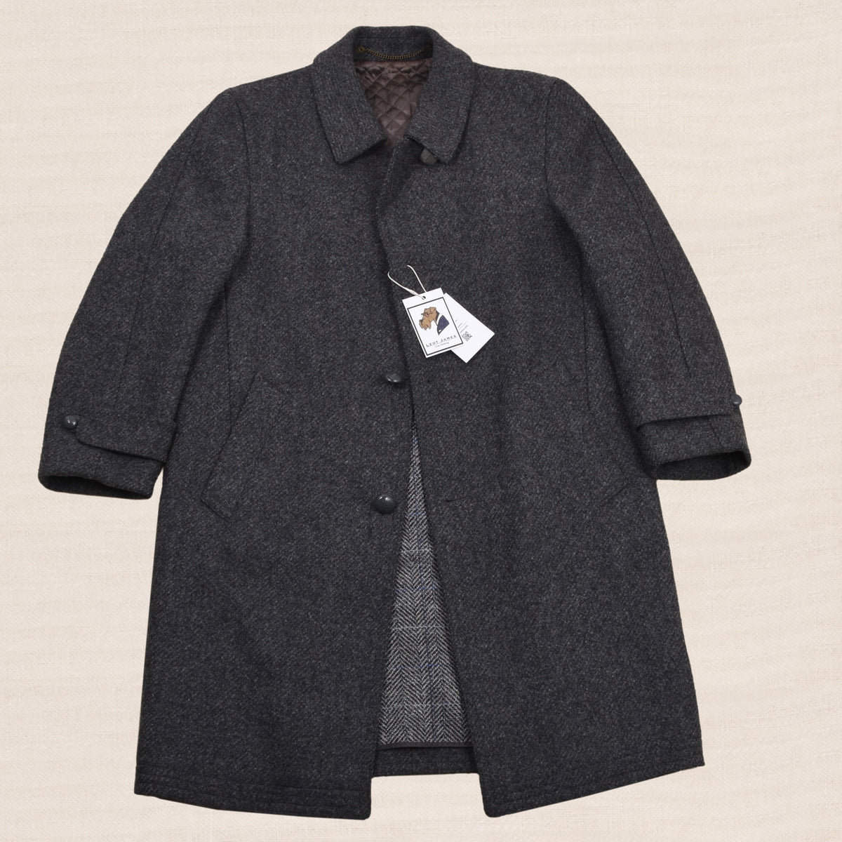 Vintage Steinbock Gold 100% Wool Tweed Overcoat Size 48 - Grey