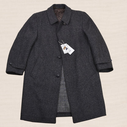 Vintage Steinbock Gold 100% Wool Tweed Overcoat Size 48 - Grey