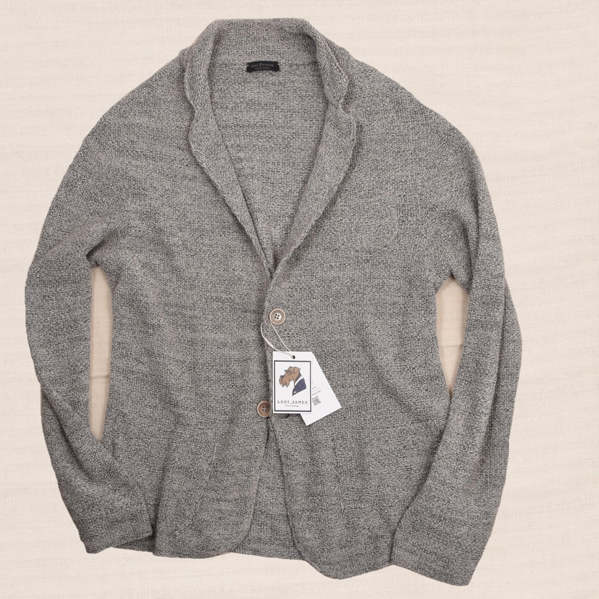 Phil Petter Baumwolle-Leinen Stricksakko Gr. L Made in Austria - Grau Melange