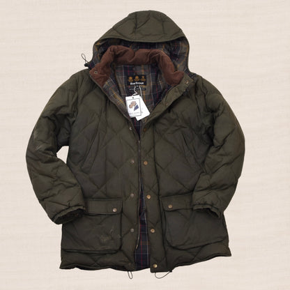 Barbour Waxed Baumwolle Daunen Pufferjacke (Explorer) Gr. M - Green